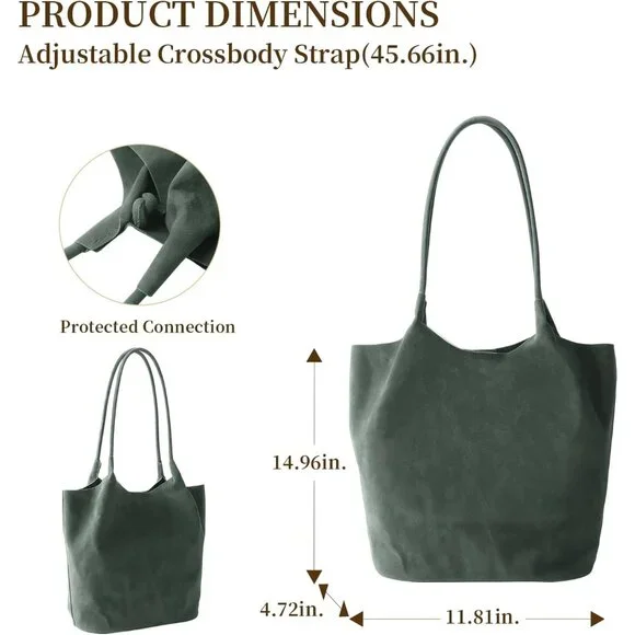Large Suede Bucket Tote Bag for Women, 2025 Fall Slouchy Vegan Leather Shoulder